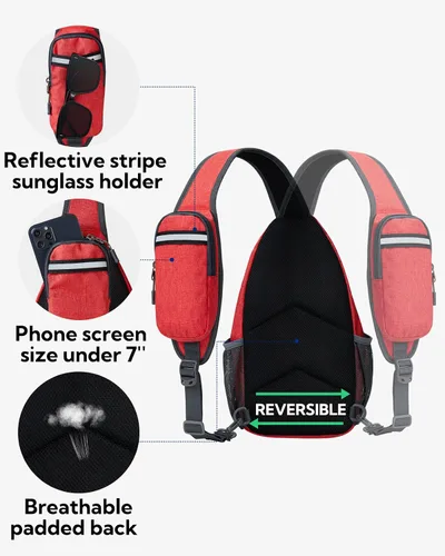 Vista 78 de Waterfly - Mochila cruzada tipo bandolera para viajes y caminatas, bolsa de pecho, Gris, talla única
