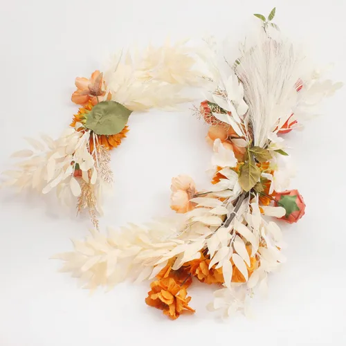 Vista 7 de 2 piezas de flores de arco de boda con girasoles artificiales con granada y hierba de las pampas, guirnaldas florales decorativas Champán