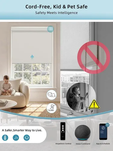 Vista 3 de SmartWings Persianas inteligentes motorizadas con control remoto, persiana enrollable 100% opaca automática personalizada compatible