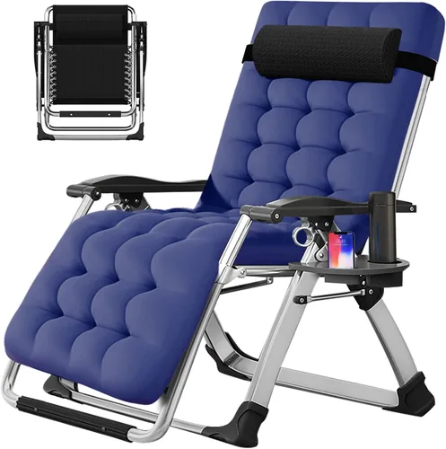 Vista 19 de Slsy Silla de gravedad cero, silla reclinable de salón con cojín y bandeja removibles para interior y exterior, silla reclinable plegable para patio