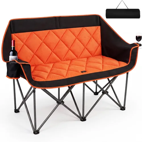 Vista 9 de Romswi Silla de campamento doble, silla de campamento para 2 personas, sofá biplaza plegable de gran tamaño, sofá de campamento resistente y sofá al