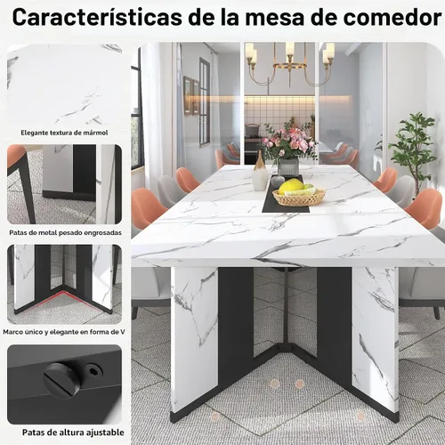 Vista 5 de Hlivelood Mesa de comedor grande de 94 pulgadas para 8 10 personas, mesa de cocina rectangular de madera con mesa impermeable, muebles rectangulares