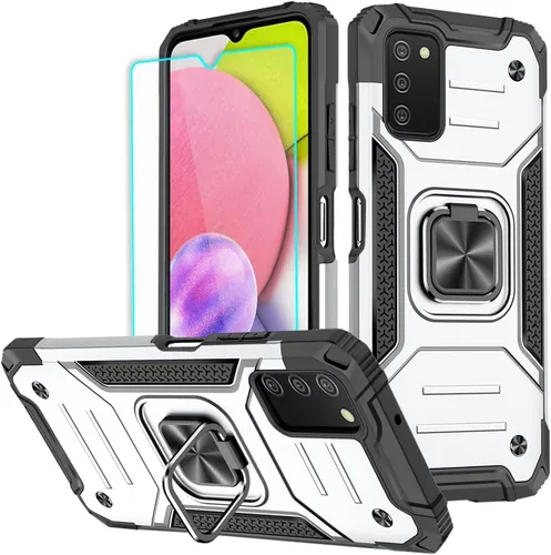 Vista 7 de HNHYGETE Funda para Samsung Galaxy A03s, Samsung A03s, con protector de pantalla HD, soporte giratorio de grado militar de 360° (resistente) a Negro