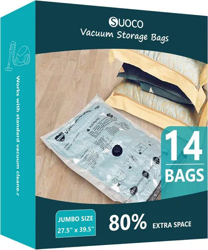 Vista 13 de Bolsas de almacenamiento al vacío, bolsas de sellado de embalaje de compresión para ropa, ropa de cama, edredones, mantas, almohadas, 14 pequeñas