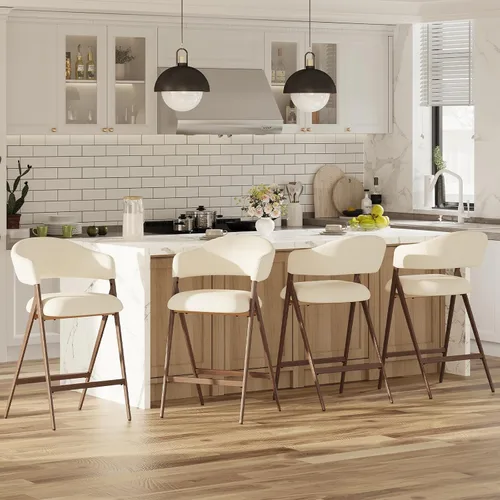 Vista 9 de COLAMY Juego de 2 taburetes de bar de 26 pulgadas de altura de mostrador con respaldo, sillas de bar tapizadas modernas con patas de metal para Beige