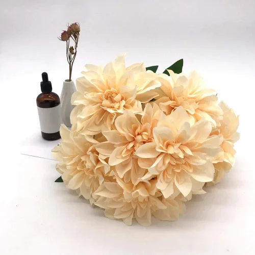 Vista 5 de 10 cabezas de dalia artificiales de dalia, flores de imitación para el hogar, boda, fiesta, suministros de oficina (champán)