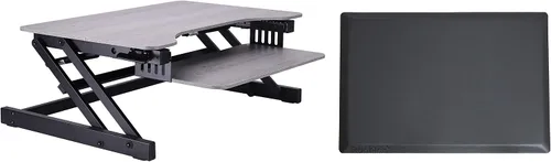 Vista 23 de Rocelco - Convertidor de escritorio para trabajar de pie con altura ajustable de 32 pulgadas - Bandeja retráctil deslizable - Elevador de monitor