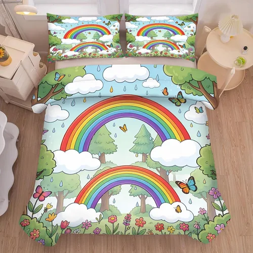 Vista 19 de kxry Lindo juego de edredón de niña negra, juegos de ropa de cama individual de niña afroamericana para niños, bonito edredón de nubes estrelladas