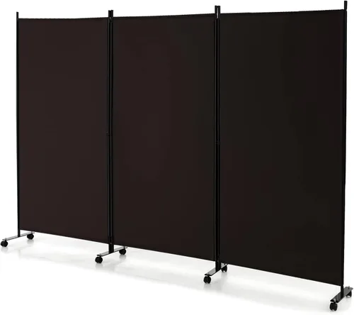 Vista 15 de GOFLAME Divisor de habitación plegable de 3 paneles, pantalla de privacidad enrollable de 6 pies con ruedas bloqueables, pantalla de partición