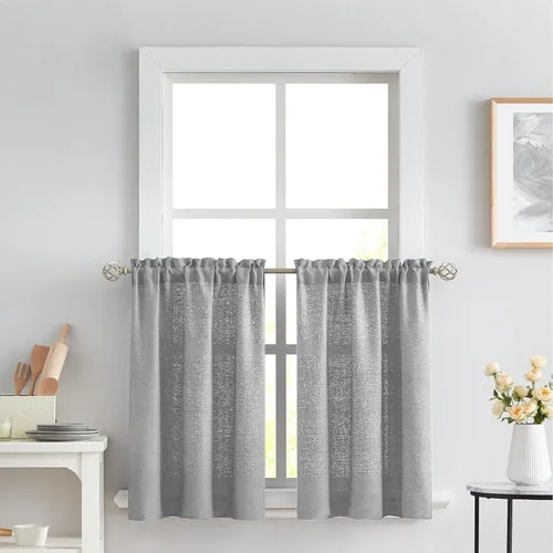 Vista 16 de Melodieux Cortinas de Niveles Semitraslúcidas Negras de 24 Pulgadas de Largo para Cocina, Cafetería, Dormitorio, Ventanas Pequeñas, Aspecto de Lino