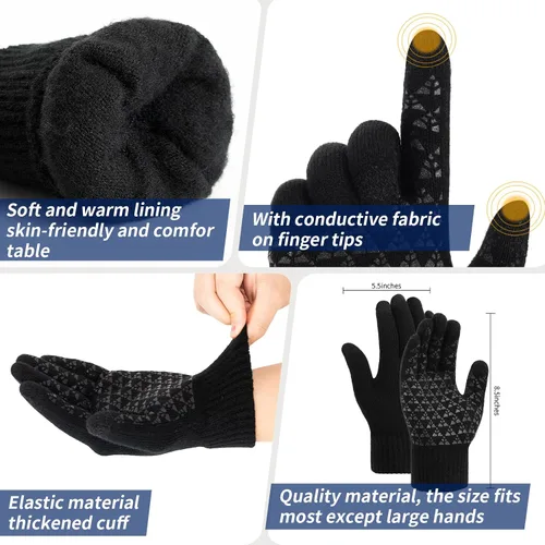 Vista 6 de TOBEHIGHER Guantes de invierno Guantes para mujer para clima frío, guantes de invierno para pantalla táctil, guantes de punto de lana de alpaca