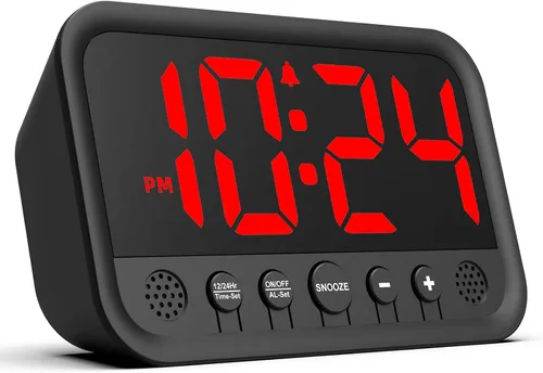 Vista 8 de Pequeño reloj digital LED para dormitorio, reloj despertador fuerte para adultos y adolescentes que duermen mucho Reloj de escritorio eléctrico