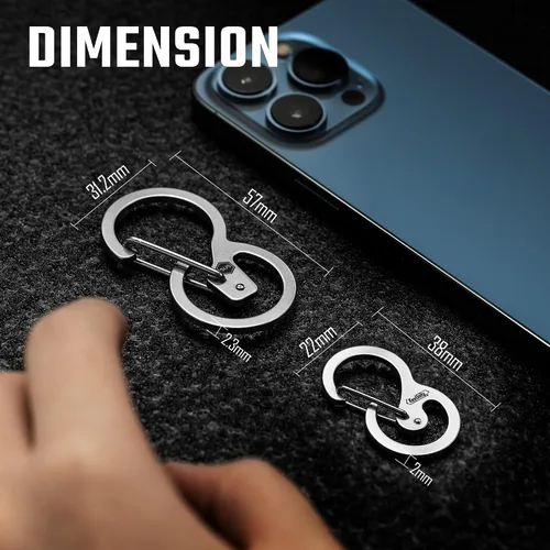Vista 5 de KeyUnity Mosquetón de acero inoxidable, mini clips, llavero organizador para llaves, linterna, cuchillo plegable y silbatos