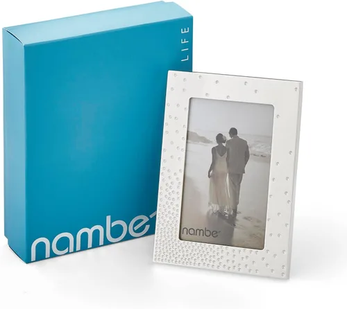 Vista 2 de nambe Dazzle - Marco de fotos de 4 x 6 pulgadas, marco de fotos con vidrio templado, diseño vintage y contemporáneo, exhibición de mesa