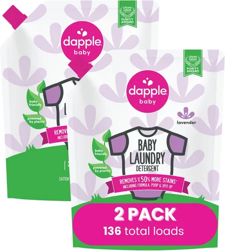 Vista 8 de Dapple Detergente para ropa de bebé, impulsado por plantas, concentrado, hipoalergénico, sin fragancia, paquete ecológico, quitamanchas, 34 fl oz