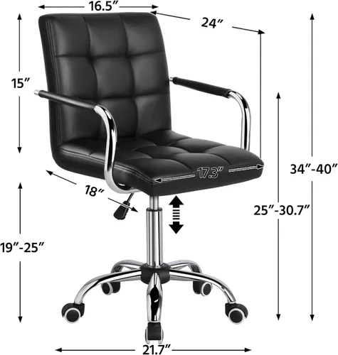 Vista 3 de Yaheetech - Silla de escritorio - Silla de oficina con brazos/ruedas para estudiantes, giratoria, de piel sintética, para computadora en casa