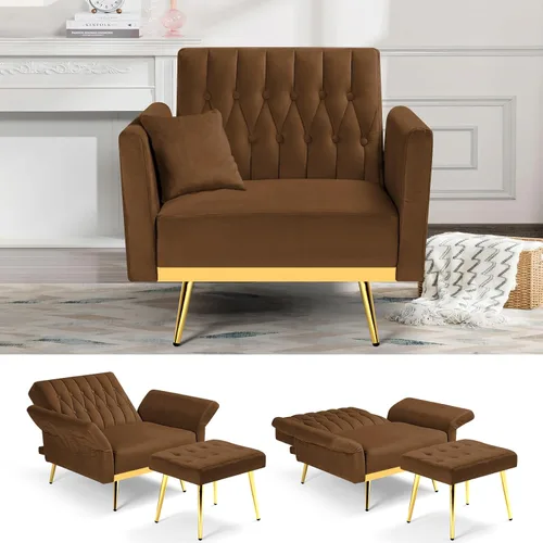 Vista 17 de Silla decorativa de terciopelo con respaldo y reposabrazos Verde oliva