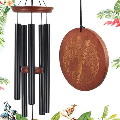 Vista 8 de Campanillas de viento para exteriores, campanillas de viento al aire libre para madre y abuela - Gran decoración colgante de jardín con grabado