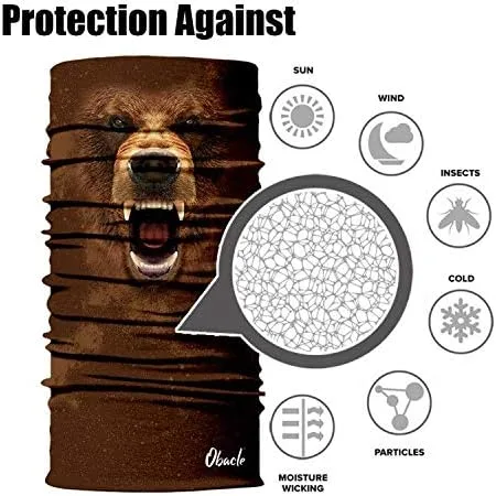 Vista 8 de Obacle - Máscara facial con diseño de animal y sin costuras para protección contra el sol, el polvo y el viento, bandana para hombres y mujeres