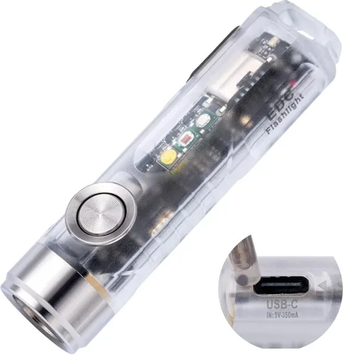Vista 7 de RovyVon Aurora A5-G4 USB C - Linterna recargable con llavero de 6500 K, 650 lúmenes, linterna EDC de tamaño mini súper brillante, con 2 luces