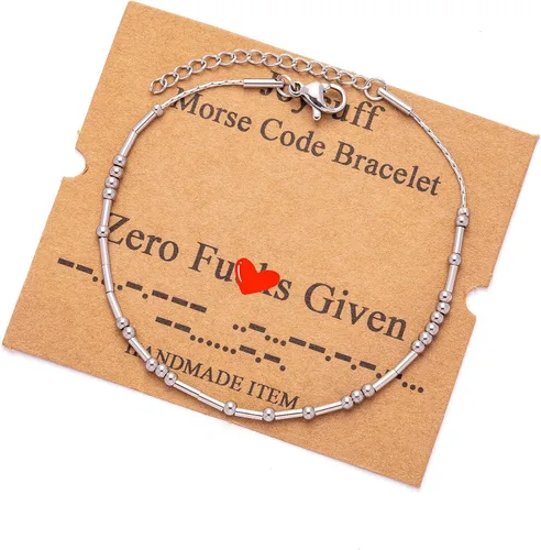 Vista 51 de JoycuFF Pulseras inspiradoras de código morse para mujeres, cuentas de plata, joyería con mantra de motivación, regalos para ella
