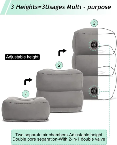 Vista 9 de JefDiee Almohada inflable de viaje y almohada inflable para descanso de pies, artículos esenciales de viaje para adultos, ideal para avión, oficina