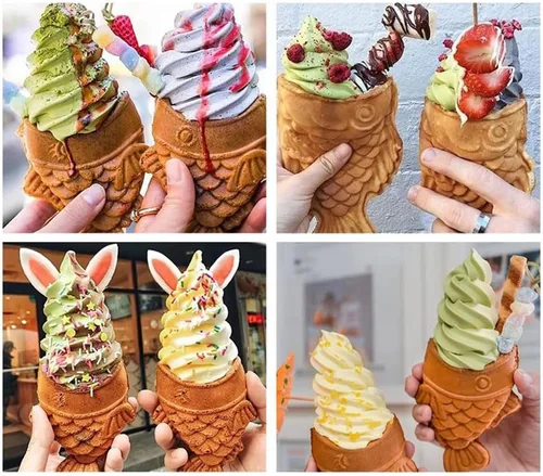 Vista 4 de LANTAO Máquina eléctrica de helado Taiyaki/Máquina para hacer pasteles de pescado con apertura de boca/Máquina comercial de fabricación de Taiyaki