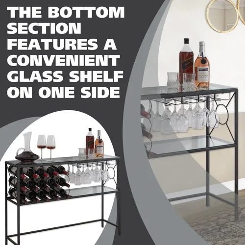Vista 5 de Kings Brand Furniture - Mesa de sofá de consola con almacenamiento de estante para vinos, gabinete de bar de vinos con estante para vino y soporte