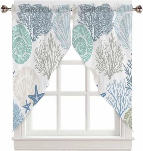 Vista 13 de Cenefas con festón a cuadros en blanco y negro para ventanas, cortinas de cocina estilo granja de 36 pulgadas de largo, juego de 2 paneles, cortinas