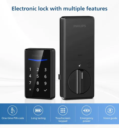 Vista 5 de Philips Cerradura de puerta de entrada sin llave, genera código único de forma remota no conectada, cerradura de cerrojo independiente con teclado