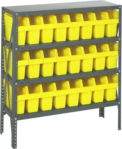 Vista 158 de Quantum QSBU-245BK Heavy Duty Shelving Unit with (7) Shelves and (24) QUS245 Black Bins for Garage Warehouse Storage Distribution 400 lb Load