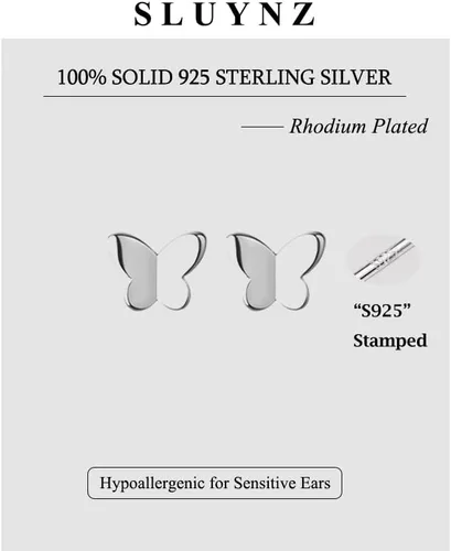 Vista 9 de SLUYNZ Aretes de plata de ley 925 maciza con diseño de mariposa para mujeres y adolescentes