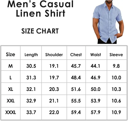 Vista 6 de Camisas casuales de verano de lino con botones para hombre manga corta camisetas de playa de algodón con bolsillo
