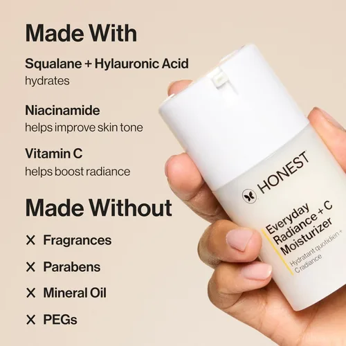 Vista 3 de Honest Beauty Everyday Radiance Vitamina C Hidratante ligero, ilumina mejora el tono de la piel, suave para pieles sensibles, sin fragancia, vegano