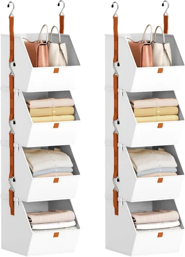 Vista 18 de Homsorout Organizador plegable para armario, sistema de almacenamiento de 3 niveles con ganchos, contenedores de almacenamiento colgantes de tela