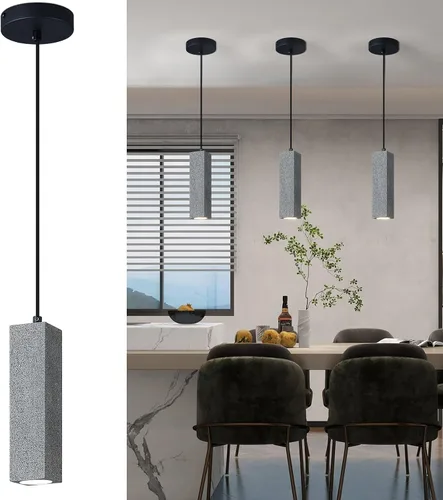 Vista 9 de Lámpara colgante lineal de hormigón, LED industrial colgante de cemento colgante para cocina, isla, comedor, dormitorio, mesita de noche, pequeñas