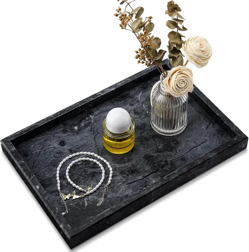 Vista 22 de Bandeja de mármol natural real para baño, tocador, cocina y escritorio, bandeja rectangular de piedra de mármol genuino para joyas, cosméticos