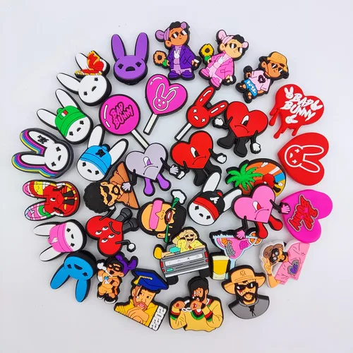 Vista 2 de 32PCS Bad Bunny Shoe Charms Decoration for Clog Sandals, Cartoon Bad Bunny Croc Charms Accessories for Girls Boys Kids Teens Men Women Party Favor