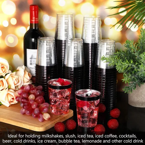 Vista 4 de Norme 50 piezas de vasos de plástico de 10 onzas para fiesta, vasos desechables transparentes con borde para boda, Acción de Gracias, Navidad