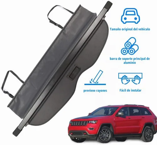 Vista 2 de Cubierta de carga para Jeep Grand Cherokee 2011-2021 sin hueco, cubierta de seguridad trasera retráctil negra para accesorios Grand Cherokee