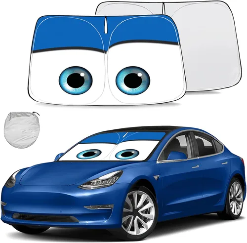 Vista 17 de Gven Parasol para Parabrisas para Tesla Modelo Y/3 Accesorios 2025 Protector de Ventana Delantera de Coche 100% Opaco Protección UV de Doble Cara