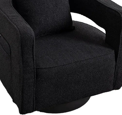 Vista 6 de Silla giratoria decorativa, silla moderna de barril para sala de estar, silla cuadrada cómoda de 360 grados con respaldo abierto, silla tapizada