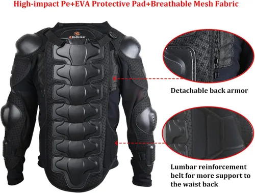 Vista 6 de RIDBIKER - Chaleco protector de pecho para niños, equipo de motocross, moto todo terreno, chaqueta de armadura de cuerpo completo para motocicleta