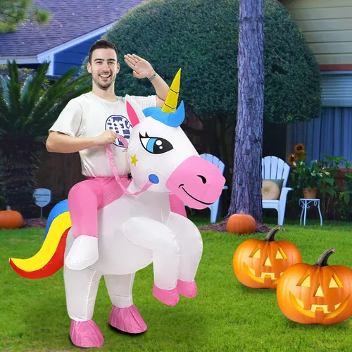Vista 6 de Camlinbo Disfraz inflable de unicornio para Halloween para mujeres hombres y adultos disfraz de Halloween para fiesta de cosplay