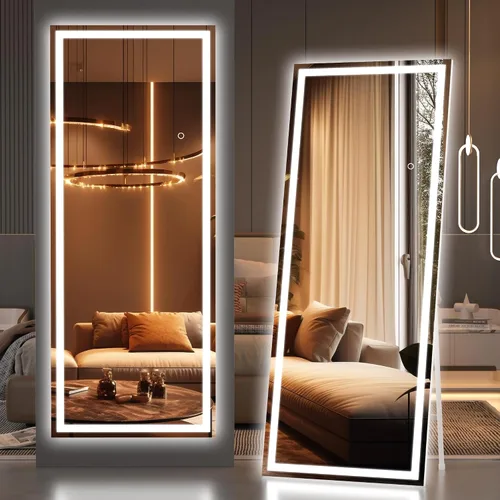 Vista 34 de Hasipu - Espejo de cuerpo entero con luces, 56 x 16 pulgadas, espejo de pie con led para montaje en pared para sala de estar, dormitorio