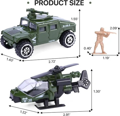 Vista 6 de Juego de 26 vehículos militares fundidos a presión, paquete de 6 modelos surtidos de aleación de metal, juguetes de coche y 20 unidades soldado