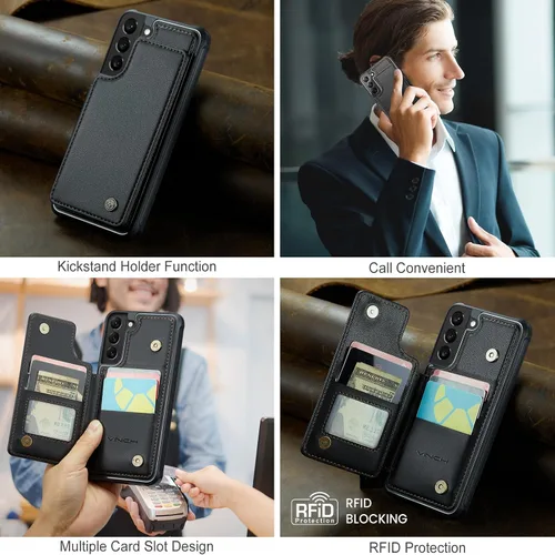 Vista 3 de Vinich Funda tipo cartera para Samsung Galaxy S22 Plus con tarjetero y ranuras de crédito con bloqueo RFID, función atril, a prueba de golpes