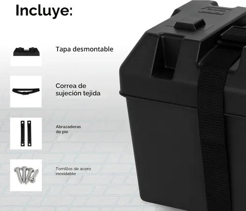 Vista 3 de Camco Caja de baterías grande con correas y herrajes - Grupo 27, 30, 31 Almacena de forma segura las baterías de RV, automotriz y marina Mide