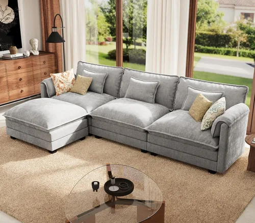 Vista 43 de ELUCHANG Sofá Seccional Modular en Forma de L de 113 pulgadas, cómodo sofá nube de 4 asientos con otomana móvil, sofá de asiento profundo para sala