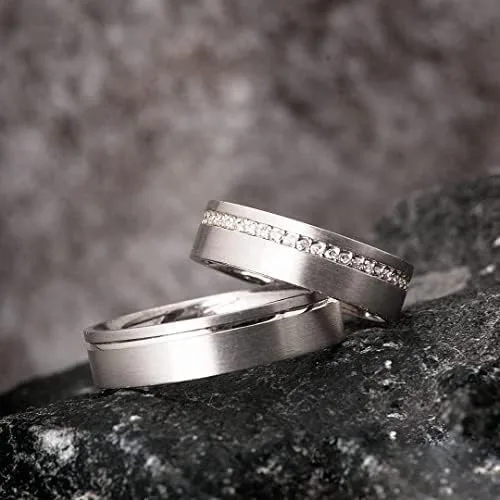Vista 4 de Juego de anillos de boda de plata de ley 925 para parejas, juego de anillos de boda personalizados para hombre y mujer